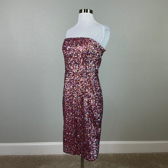 Sequin Strapless Midi Sheath Cocktail Dress Pink Size 6 Laundry by Shelli Segal - Picture 4 of 14